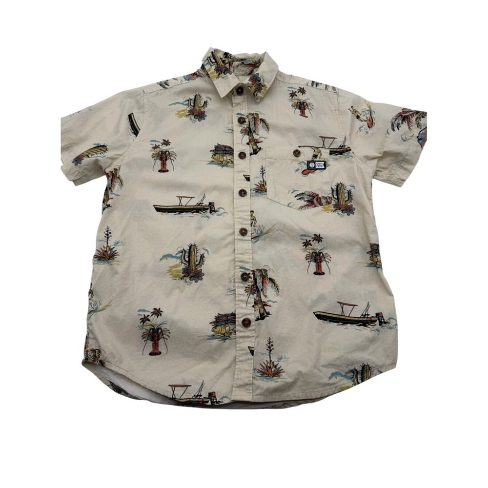 Kids Salty Crew The Pescador Beige Short Sleeve Button Down Shirt Small